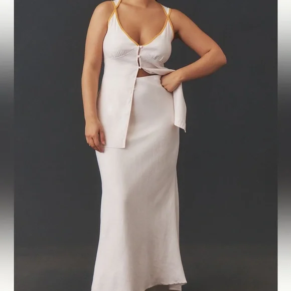 Anthropologie Linen Cutout Button-Front Tank - Picture 1 of 8